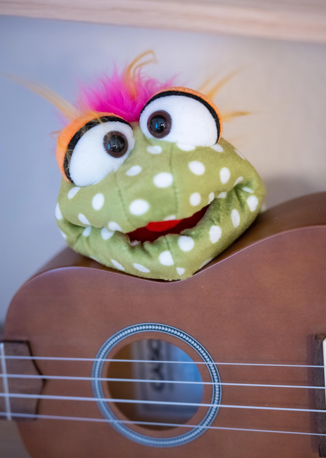 Logopädie Zeuthen - Plüschfrosch mit einer Gitarre